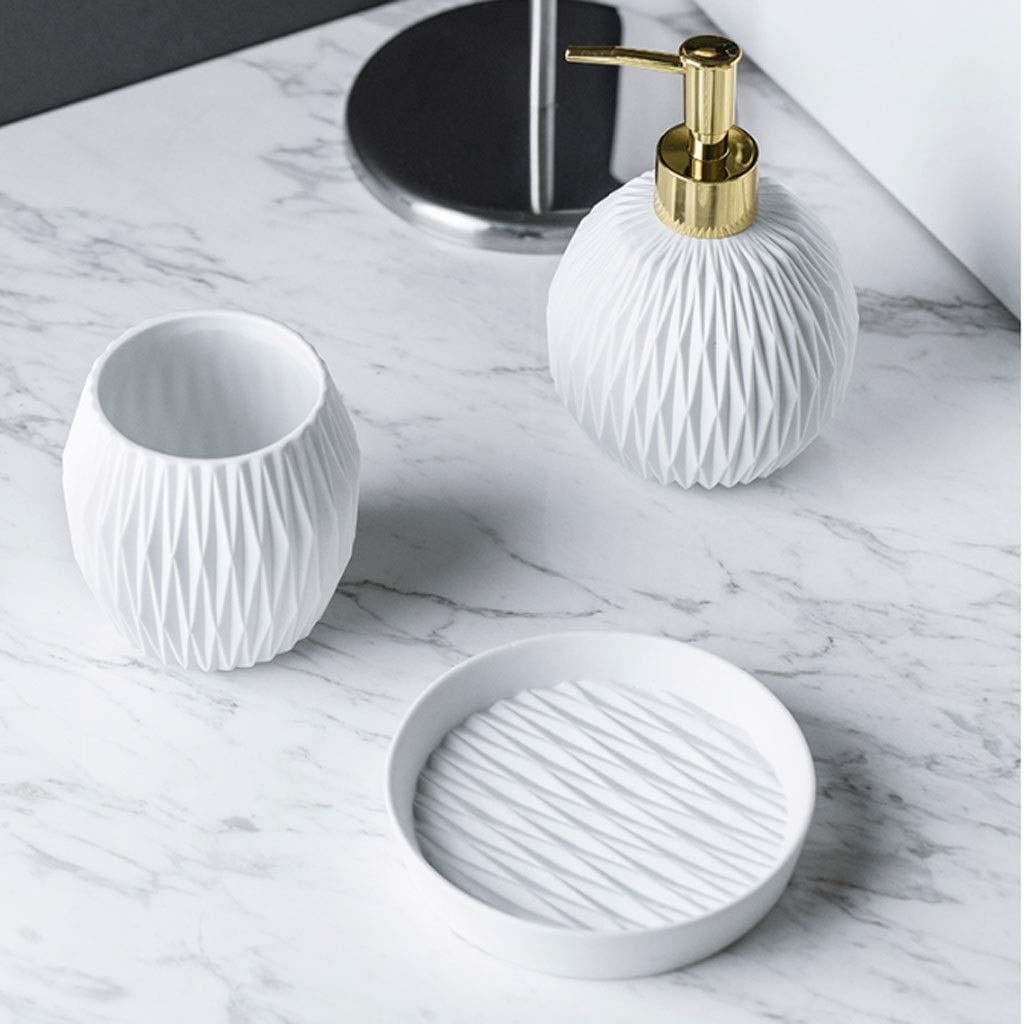 Seifenspender Bad Große Kapazität Keramik 3pc-Seifenspender Home Hotel Badezimmer Zubehör Push-Typ Seifenflasche Lotion Flasche Spülmittelspender Küche (Color : 3pc-White Suit)