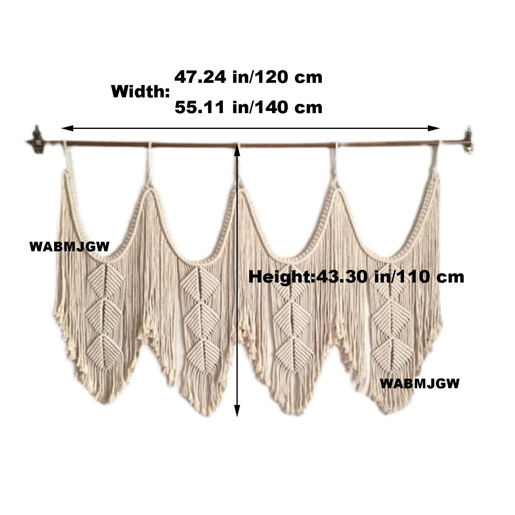 Tapiz Colgante de Pared de macramé Grande Bohemian, con Pasador de Madera, Tapiz de Pared Tejido de macramé Hecho a Mano Borla Arte Cuerda de algodón decoración de Pared,Beige-140x110cm