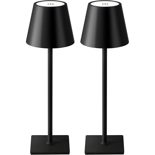 KDG 2 Pack Cordless Table Lamp, Portable LED Desk Lamps, 5000mAh Battery Operated, 3 Color Stepless Dimming Up, for Restaurant, Bedroom, Outdoor Camping, Coffee Shop, Night Light, Rechargeable (Black) - Amazon.com