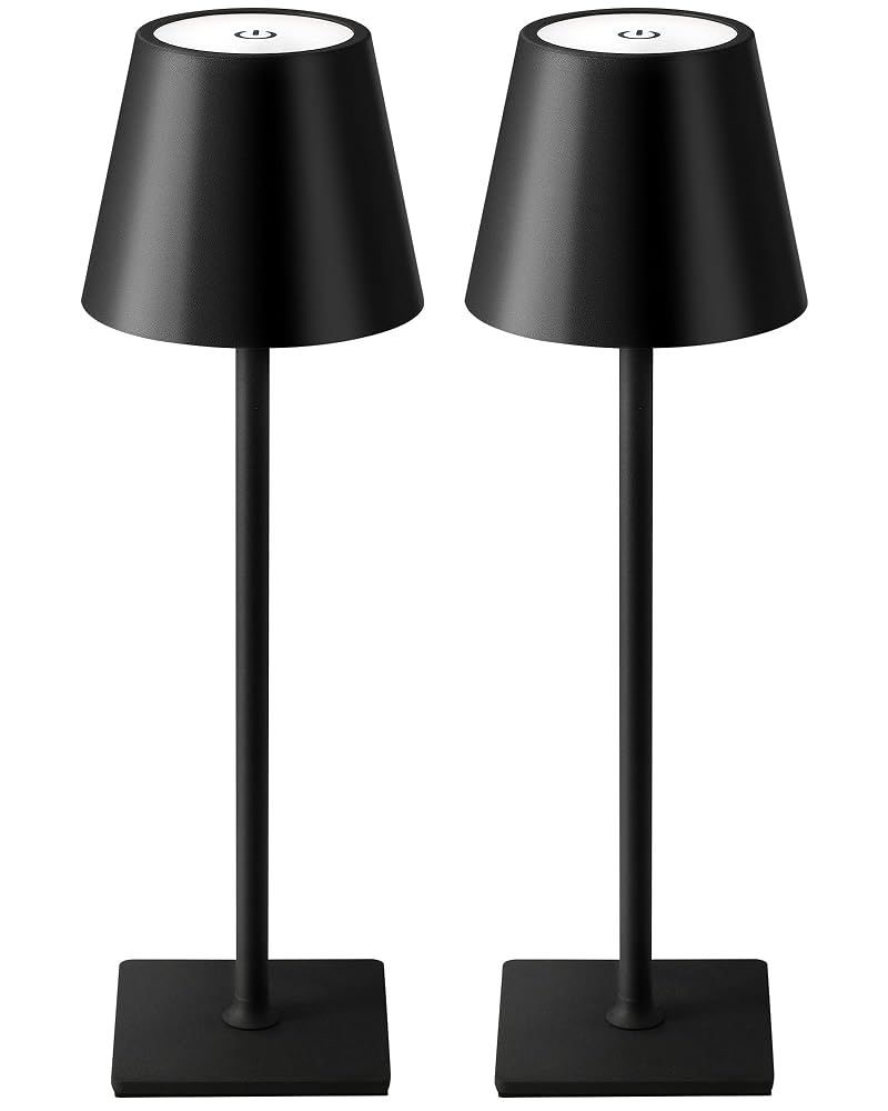 KDG 2 Pack Cordless Black Table Lamps, Rechargeable Portable LED Desk
