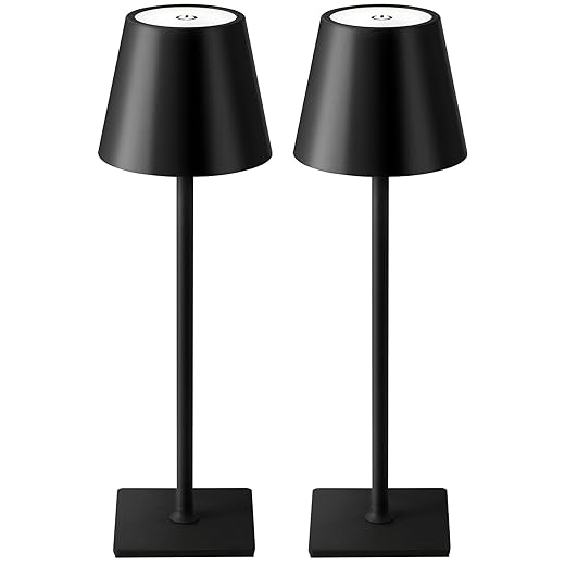 KDG 2 Pack Cordless Table Lamp,Portable LED Desk Lamp, 5000mAh Battery Operated, 3 Color Stepless Dimming Up, for Restaurant/Bedroom/Bars/Outdoor Party/Camping/Coffee Shop Night Light(Black)
