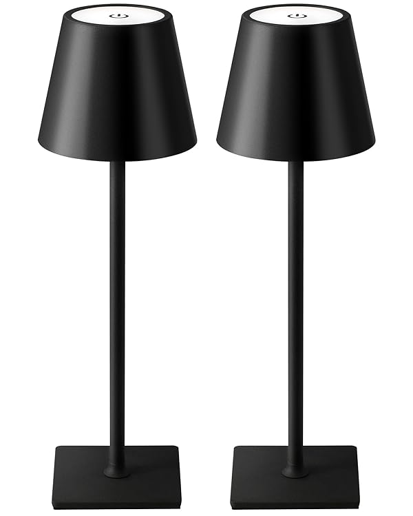KDG 2 Pack Cordless Table Lamp, Portable LED Desk Lamps, 5000mAh Battery Operated, 3 Color Stepless Dimming Up, for Restaurant, Bedroom, Outdoor Camping, Coffee Shop, Night Light, Rechargeable (Black) by KDG - Used condition - US$18.79