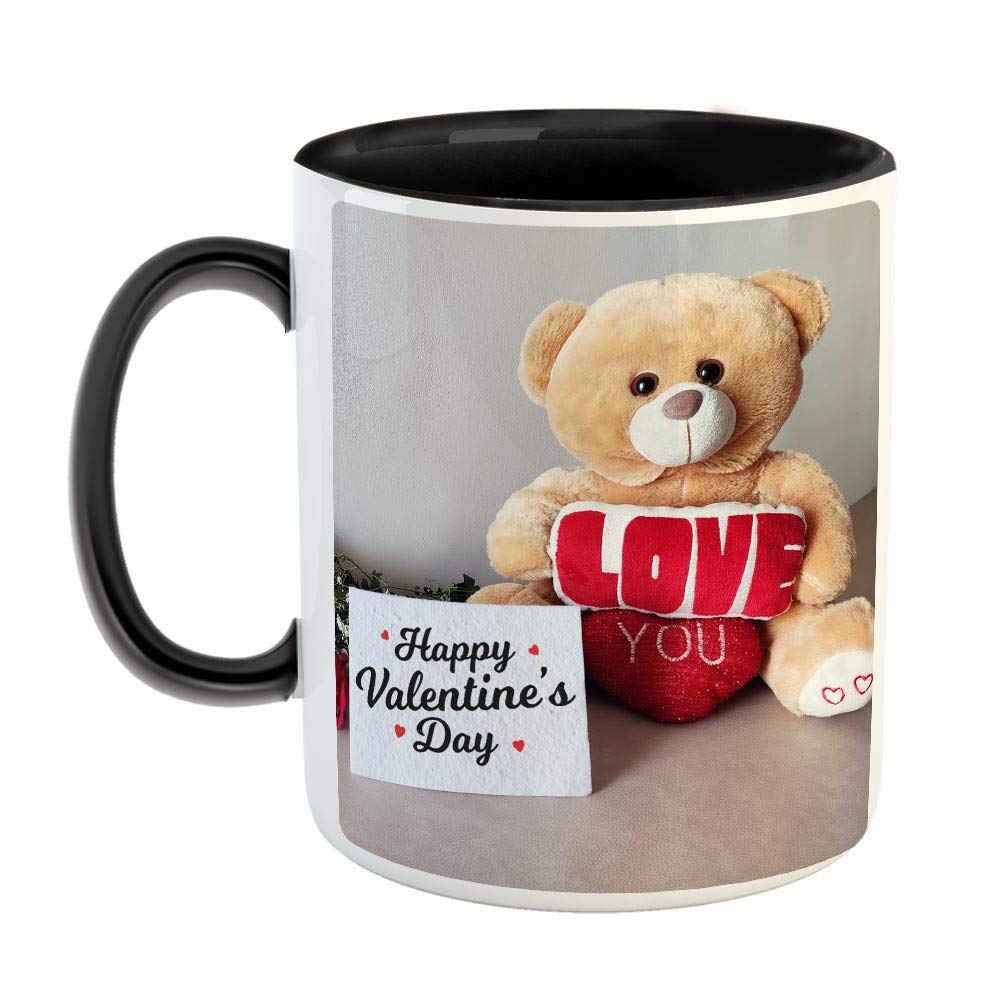 FurnishFantasy Happy Valentine's Day Ceramic Coffee Mug - Best Gift for Husband, Boyfriend, Girlfriend, Wife, Valentine Day Gift - Black (0962)