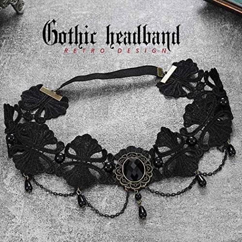 Gortin Gothic Headpiece Black Lace Forehead Chain Halloween Vampire Headbands Masquerade Cosplay Headwear Hair Accessories For Women thumb #1