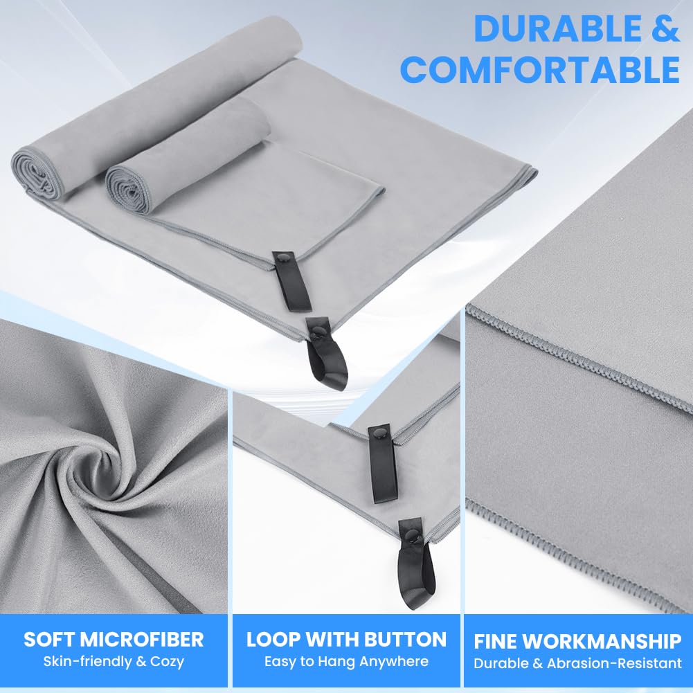 Aolso Set di 3 Asciugamani Microfibra, 160x80cm da Bagno Grande, 2 Pezzi 80x40cm Palestra, Asciugatura Rapida Asciugamano Palestra per Viaggi Spiaggia Yoga Sauna(Grigio)