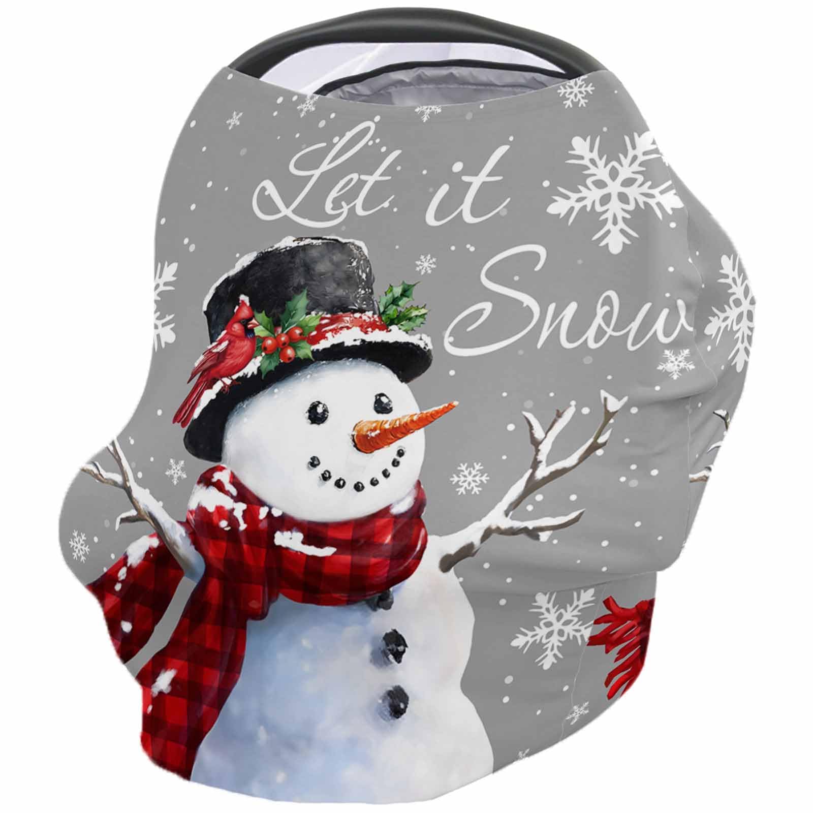 Nursing Cover for Breastfeeding Scarf, Merry Christmas Winter Snowman Snowflakes Berries Grey Baby Car Covers Super Soft Multi Use for Canopy Shopping Cart Cover Blanket Stroller Cover
