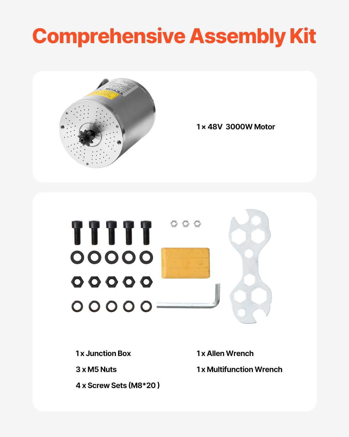VEVOR Kit Motore Elettrico Brushless DC da 3000 W Motore da 72 V a 4900 giri/min con Regolatore di Velocità Aggiornato, Funzionamento Silenzioso Affidabile per Go-Kart, Bici Elettriche, Moto, Scooter