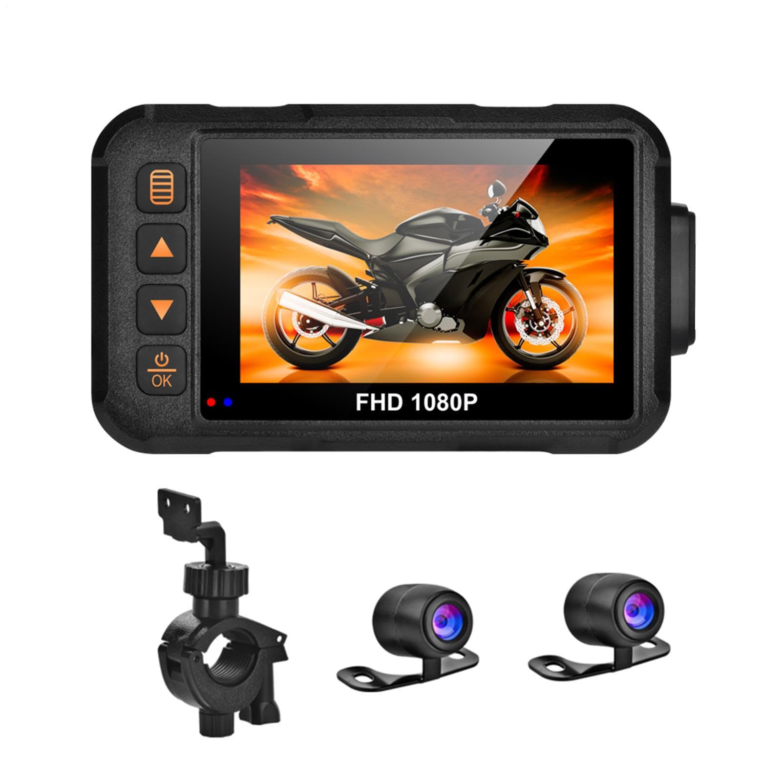 Cámara De Salpicadero Moto Delantera Y Trasera 3 Pulgadas Grabar Coches Motocicletas,Motocicleta, Grabación En 1080P, Resistente Al Agua Gran Angular, Vista Frontal A
