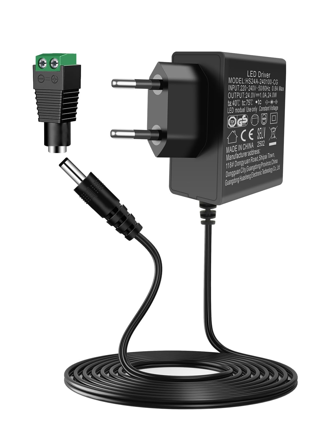 TOBWOLF Alimentatore DC 24 V 5 A, 120 W AC 100-240 V a DC 24 V, trasformatore DC Jack, cavo di alimentazione per router wireless, sistema di sicurezza CCTV, monitor LCD spina EU