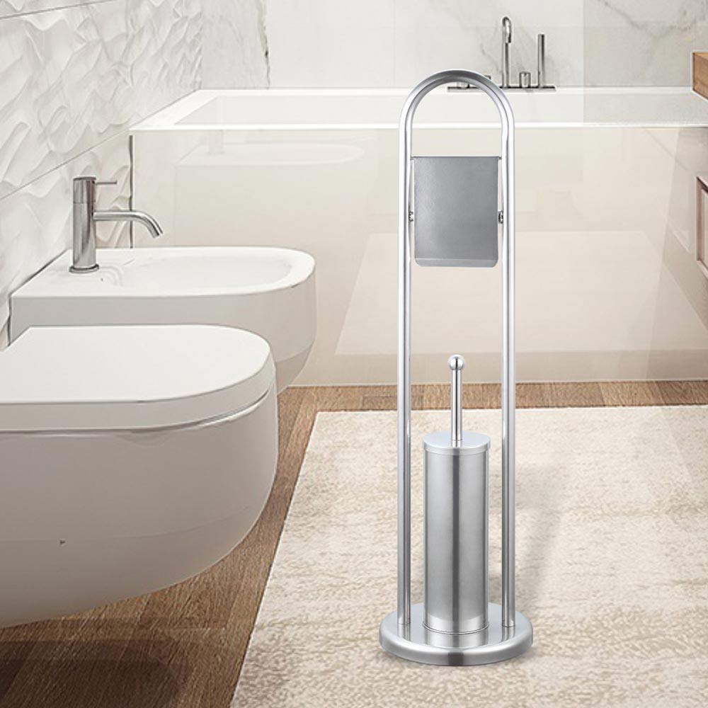 Porta Carta Igienica E Spazzolino Da WC - In Ferro, Dimensioni 22x22x80cm, Design Compatto Per Bagno - Foto 4