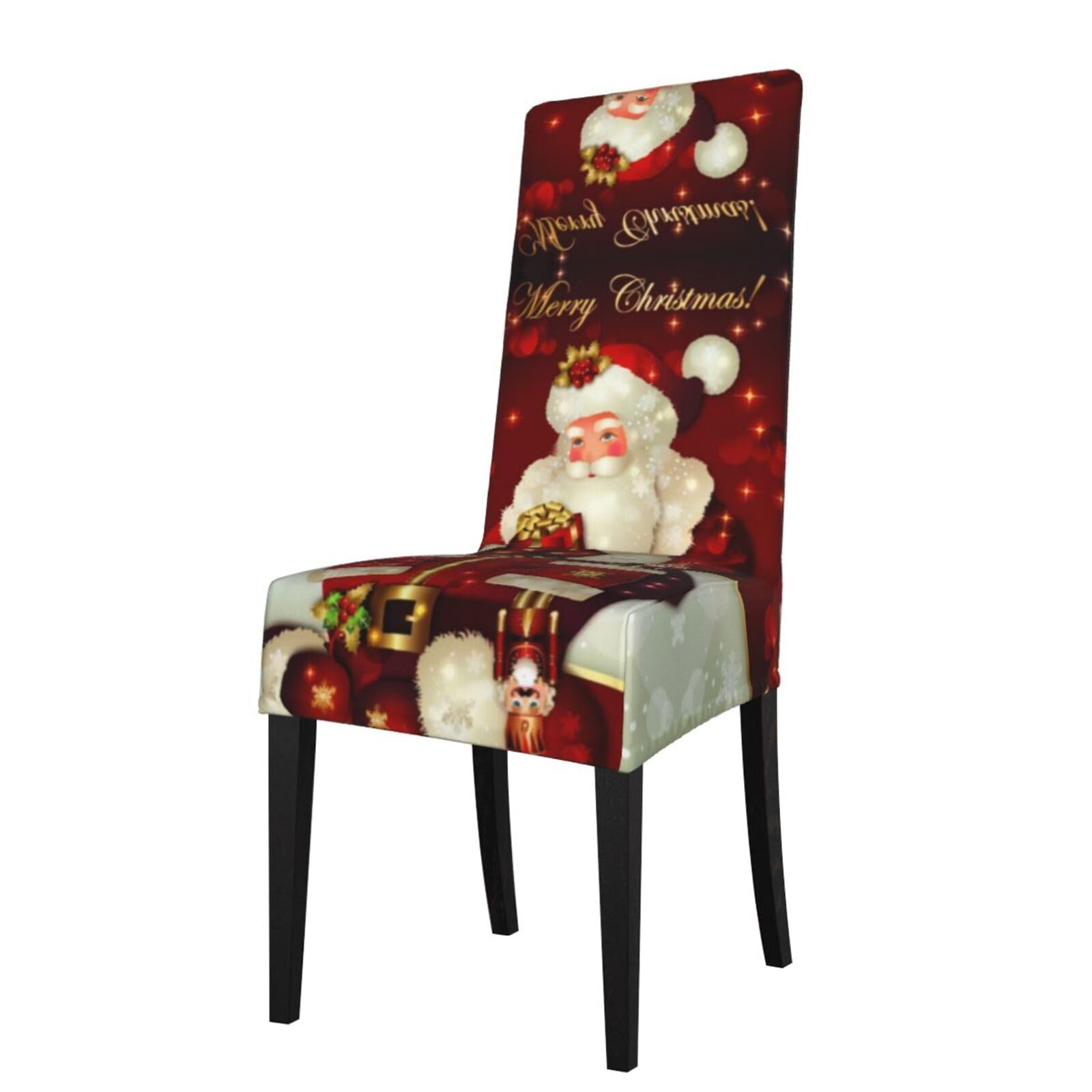 Hlsbssl Black Merry Christmas Santa Claus Printed Dining Chair Covers, Fully Enclosed, Removable And Washable, Suitable For Family Banquets And Celebrations