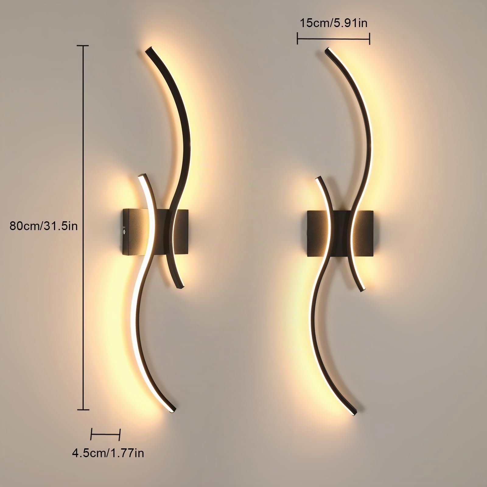 Goeco Applique Murale Dimmable, 80CM 32W 3600LM 3000K-6500K, Noir