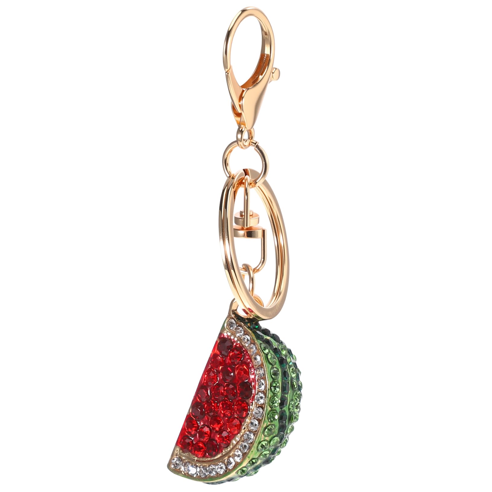 Cute Watermelon Slice Keychain Pendant Rhinestone Fruit Key Ring for Bags and Backpacks Cartoon Hanging Ornament for Women and Boys and Girls