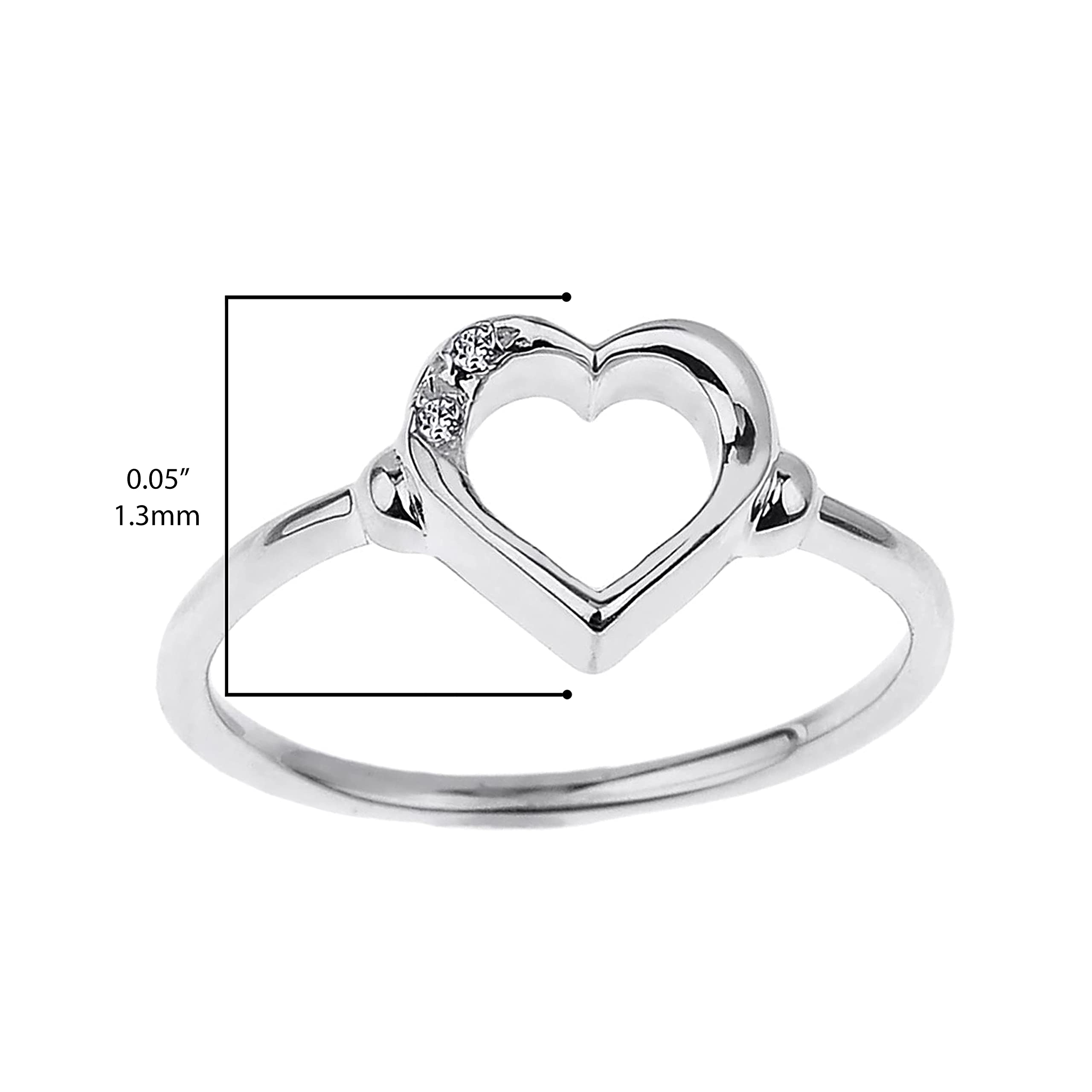 10K White Gold Diamond Accented Open Heart Ring with Pavé Set Gems (J-K Color, I1-I2 Clarity): 5.5