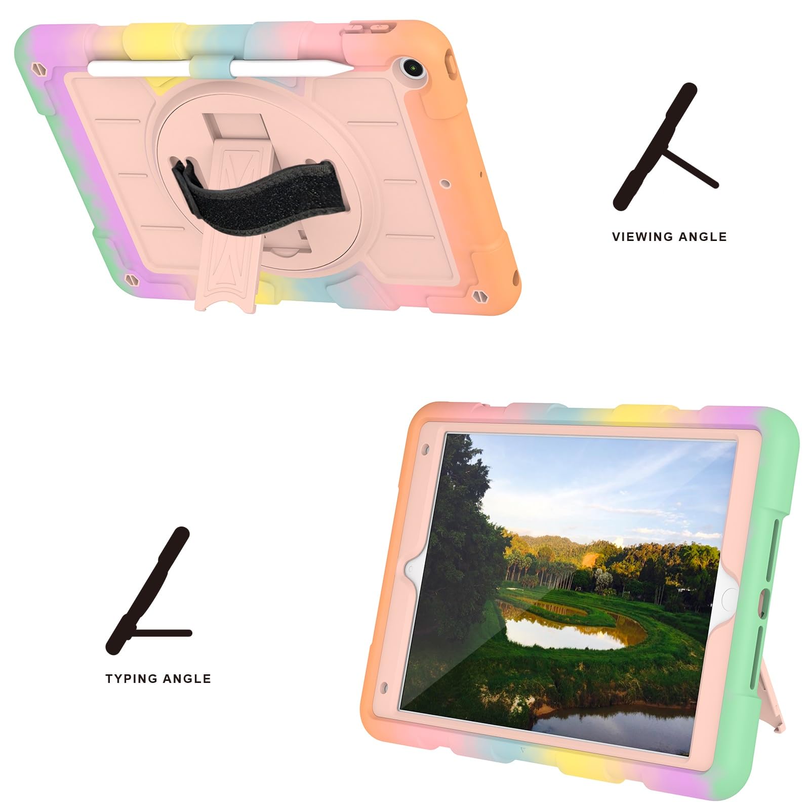 Custodia protettiva per tablet PC compatibile con iPad di 9a/8a/7a generazione 2021/2020/2019 (10,2"), custodia protettiva antiurto integrale con guscio infrangibile W supporto girevole a 360° +