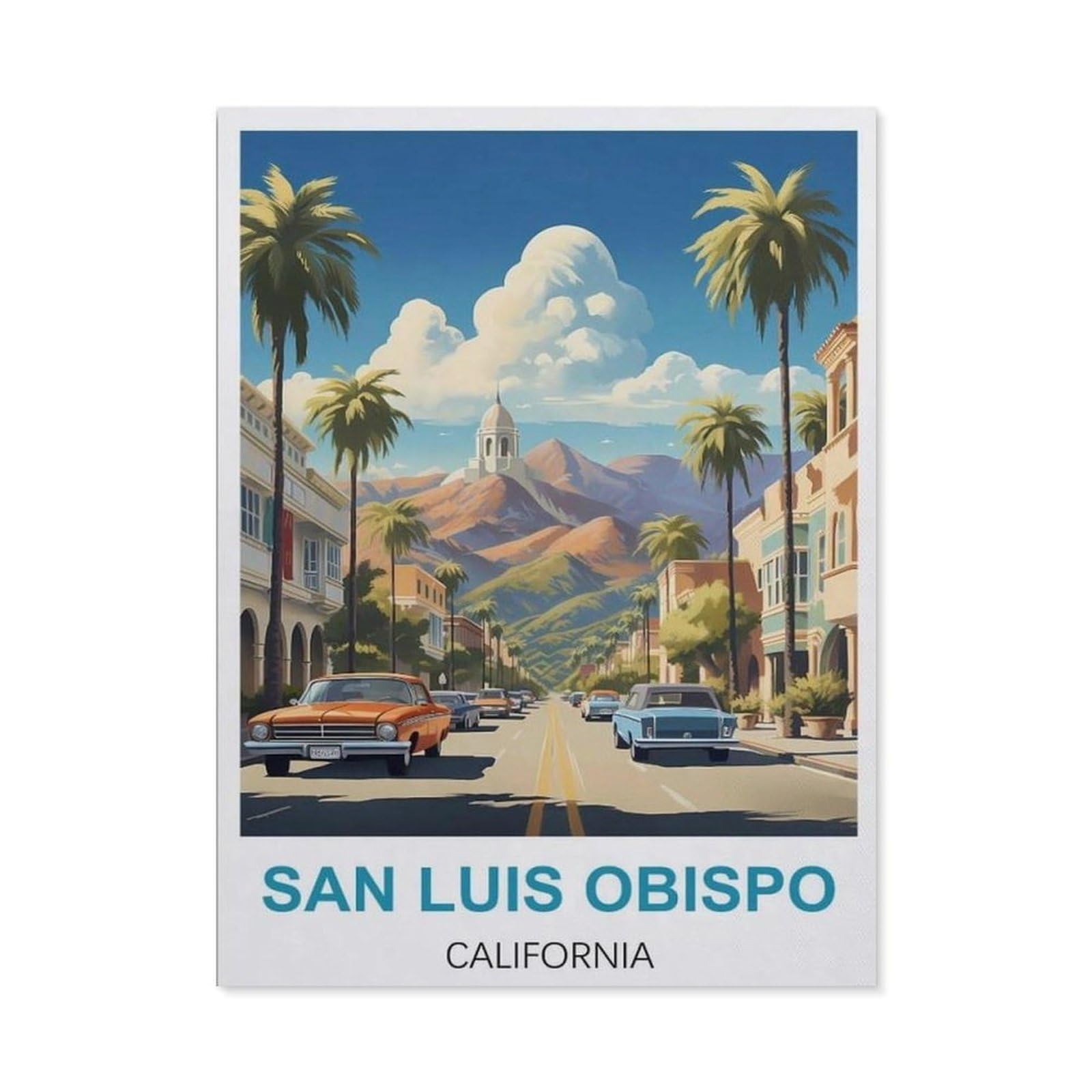 BEAYODKP Diamond Painting，San Luis Obispo California Vintage Travel Posters，Diamond Painting Art Embroidery Cross Stitch Pictures Gift Wall Decoration（40 x 50 cm/15.74 x 19.68 inches）-CB36