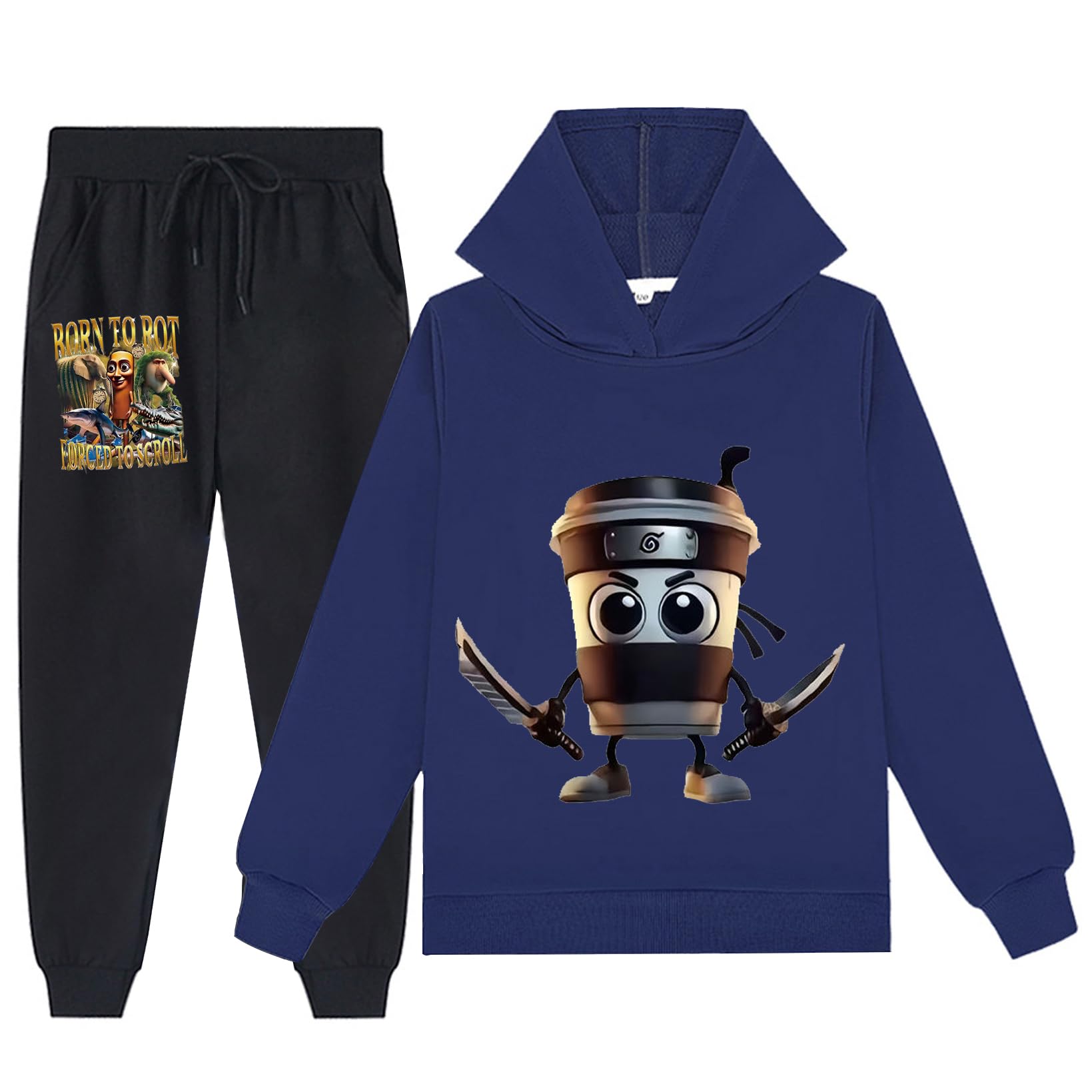 Survêtement Enfant 2 Pièces - Sweat Capuche + Pantalon Jogging Imprimé Italien Brainrot