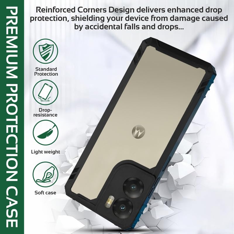 Image of AIBEX Crystal Clear Back Cover Case for Motorola G05 | Shockproof Design | 360 Protection | Non-Yellowing Transparent Back | Slim Fit TPU & PC Hybrid Case with Black Bumper