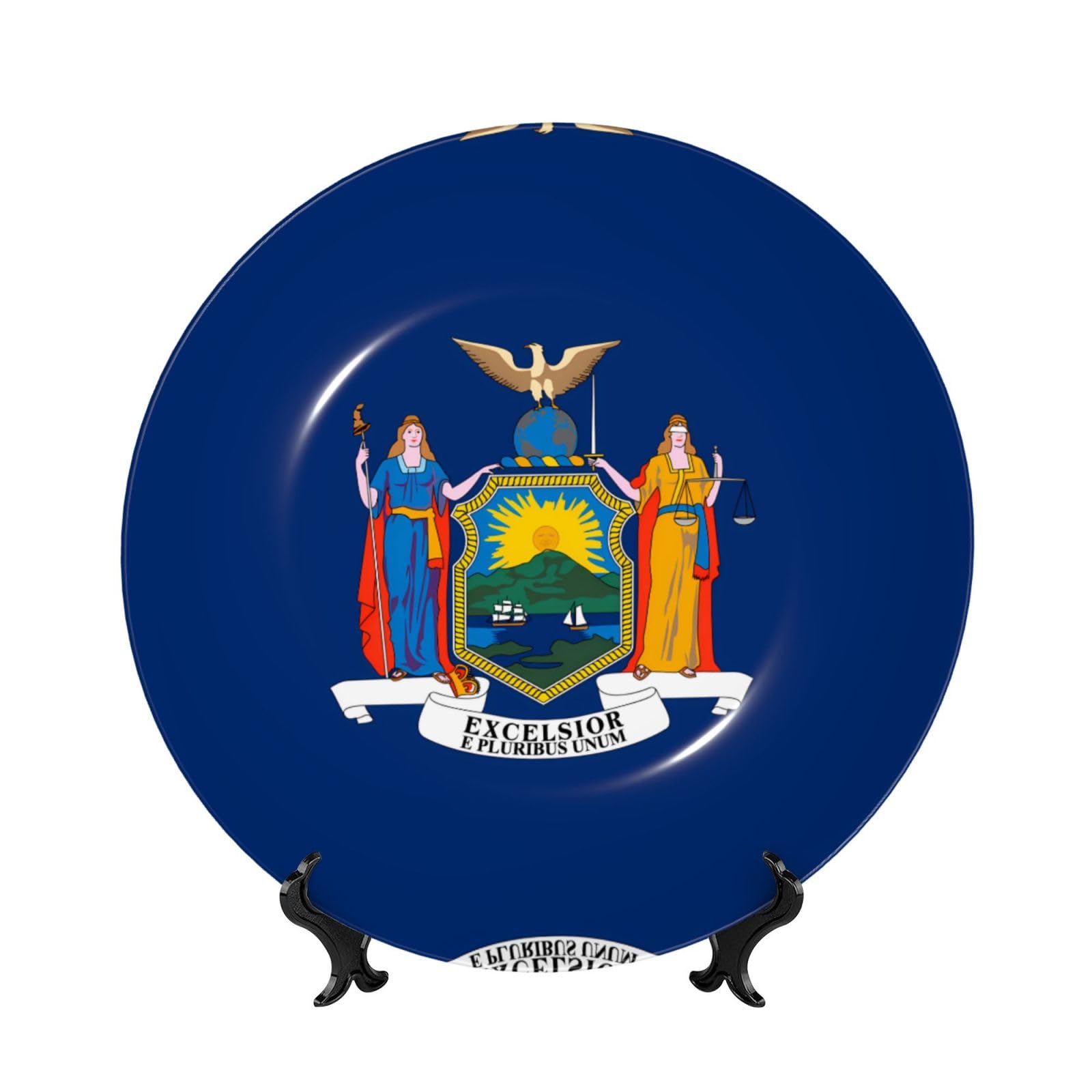 SXZVVBN New York flag Bone China Decorative Plate Art with Stand Removable Adhesive Hanging for Home Office 7in