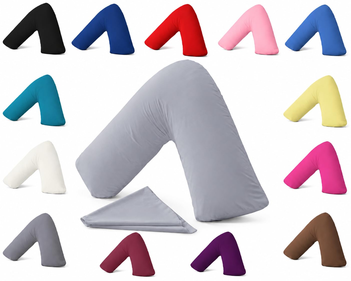 AmigoZone Plain Polycotton Back & Neck Support V Shaped Pillowcase Orthopedic/Pregnency/Nursing Pillow Case (Silver)