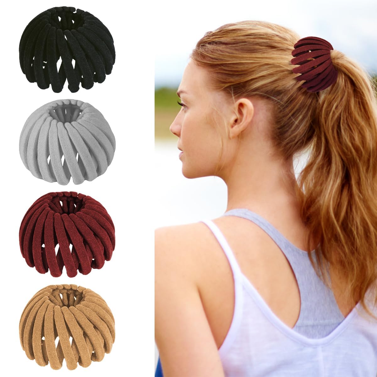 Coletero con forma de nido de pájaro, para hacer moños, accesorios para el cabello para mujeres, soporte para coleta, para cabello fino, grueso, fino y rizado, A