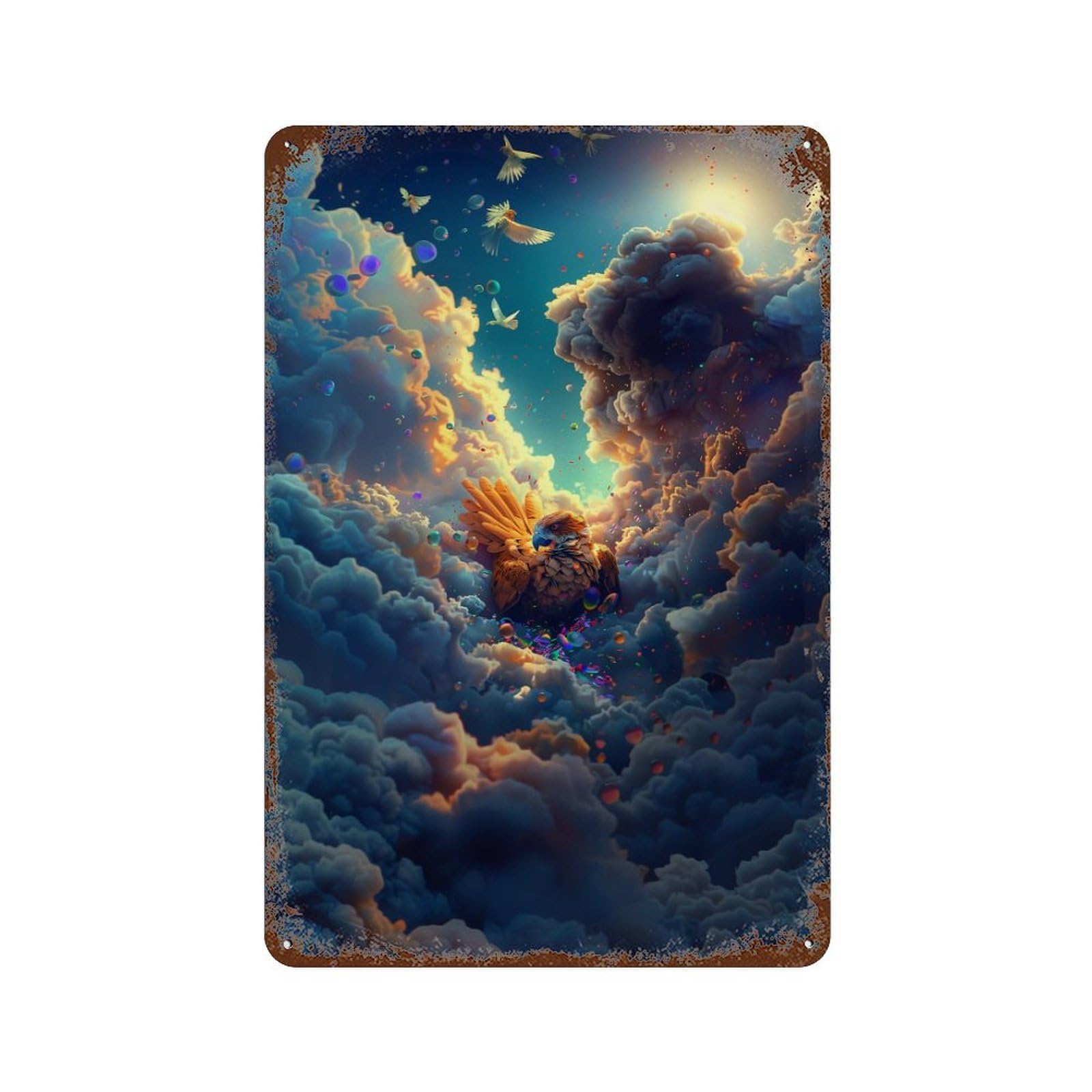 Eagle in Clouds Fantasy Rust Effect Tin Sign 11.8"x7.9", Decorative Metal Wall Art for Living Room, Hallway And Home Decor