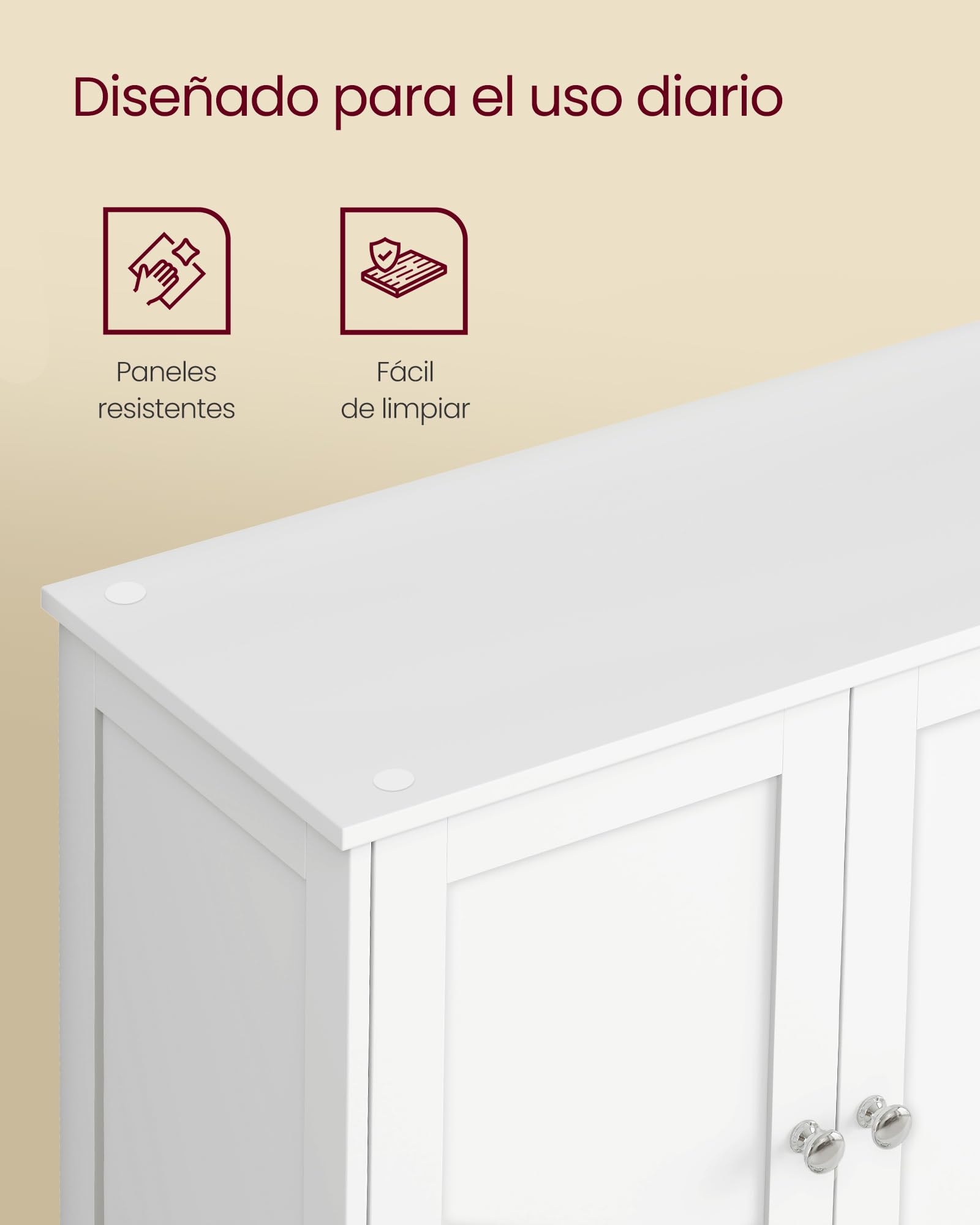 VASAGLE Mueble de Baño, Armario de Almacenaje, con 2 Estantes Regulables y 4 Puertas, Mueble Alto para Cocina, Blanco Nube BBC553WH01