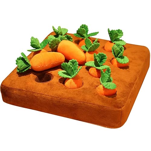 Gatphy Carrot Snuffle Mat for Dogs, Non-Slip Interactive Carrot Patch Dog Toy with 12 Plush Carrots Farm Dog Toy for Pet Stress Relief and Puppy Brain Training Foraging Skill