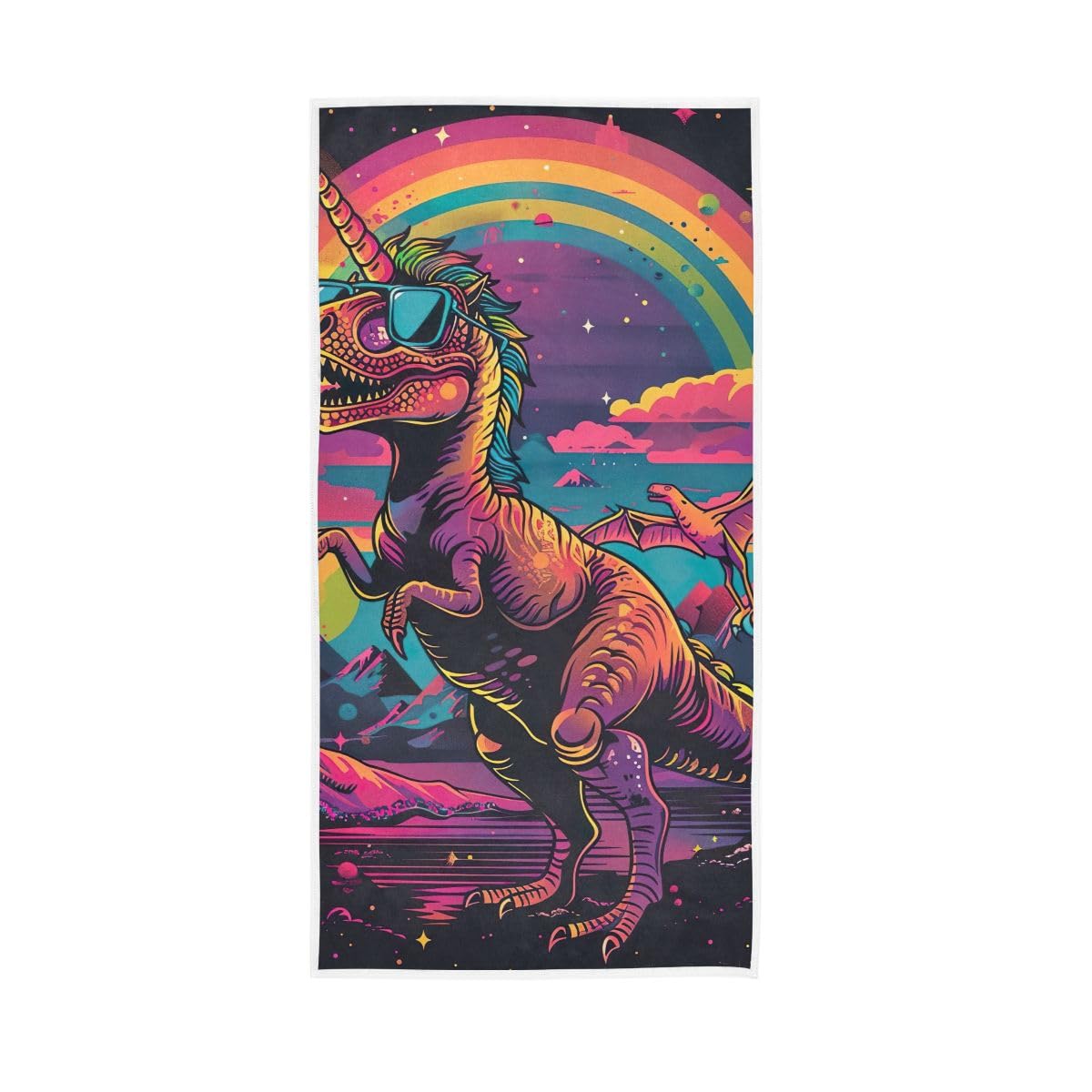 HUYGD Unicorn Dino with Sunglasses Hand Towel, Hand Towels Cotton for Bathroom, Gym, Hotel, Spa 15 x 30 Inches
