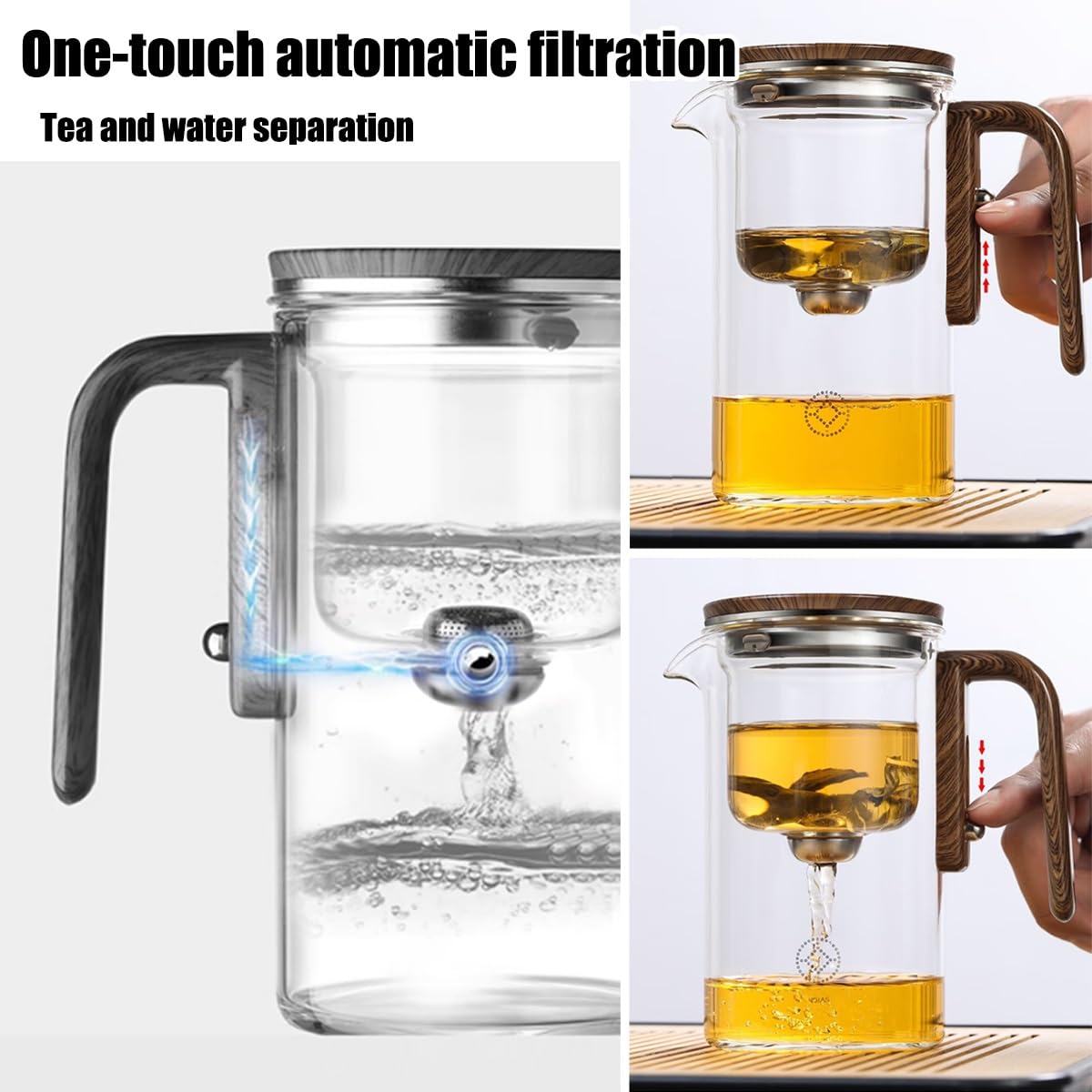 Teiera Magica In Vetro 2-in-1 | Con Infusore E Controllo Pressione | Manico In Legno | Capacità 520ml O 720ml - Foto 2