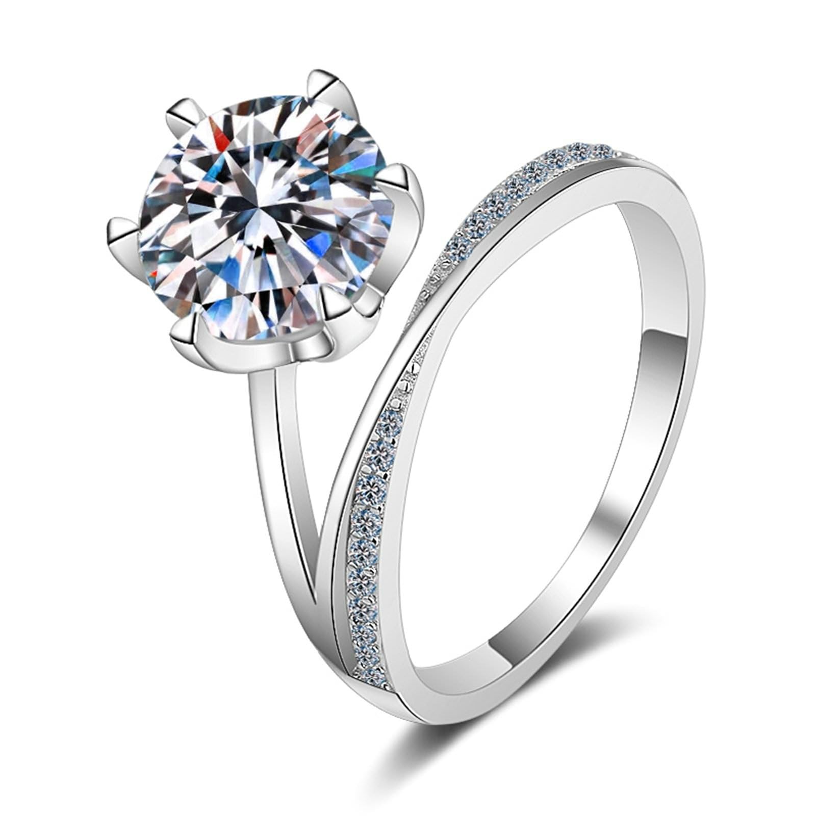 Anelli da donna in argento 925, anello di metallo grande, 6 punte, bianco 3 carati, moissanite regalo di Natale