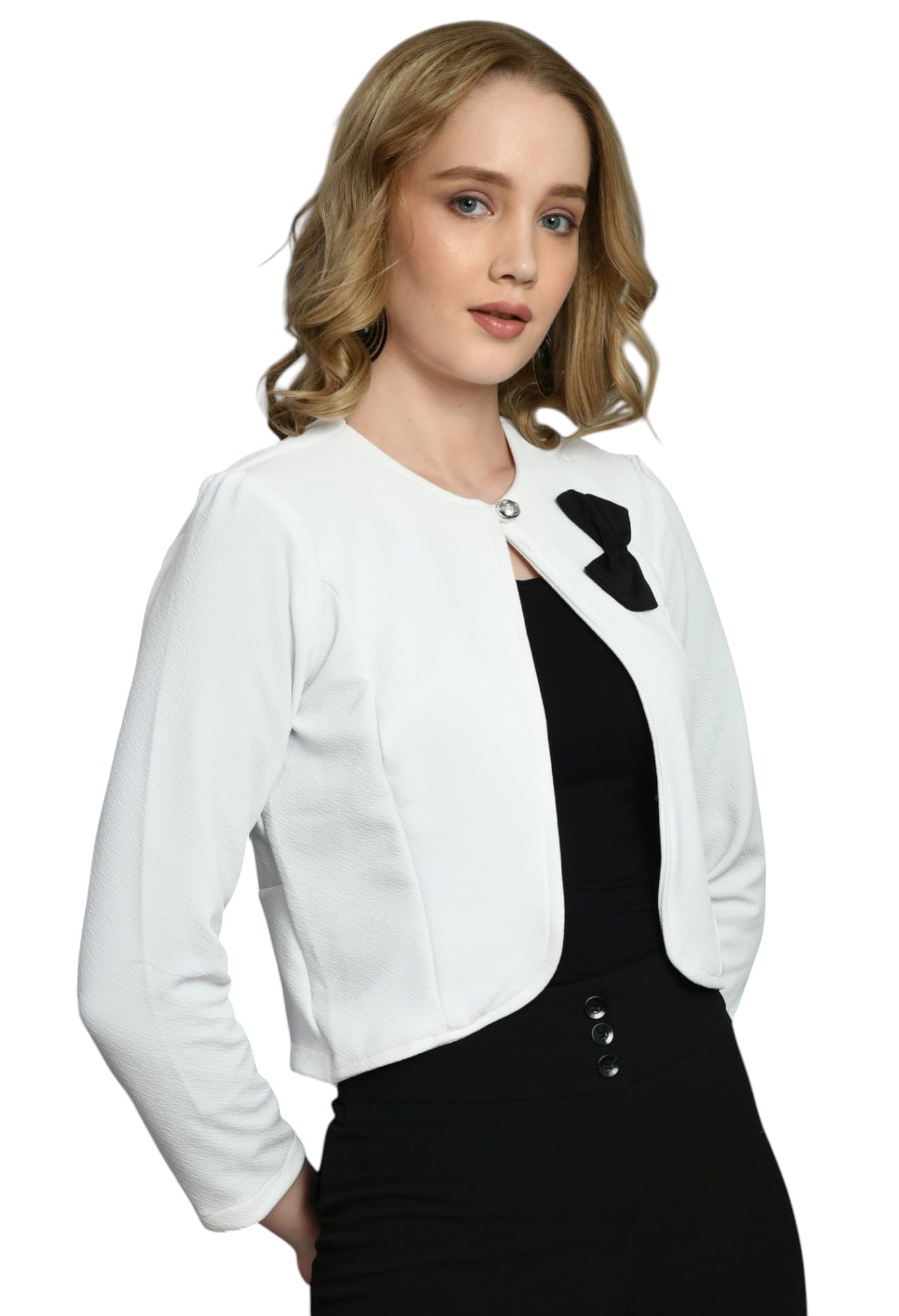 sfoty Women’s Stylish Crop Shrug with Bow 3/4 Sleeve Shrug for Casual-picture-36