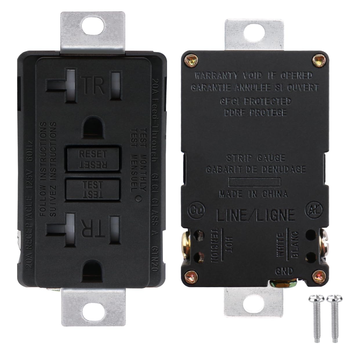 Baomain Generator GFCI Outlet 20Amp, Industrial Grade Self-Test Ground Fault Circuit Interrupter, Tamper-Resistant Receptacle,Heavy-Duty Receptacle, UL&CUL Certified, Matte Black (4-Pack)