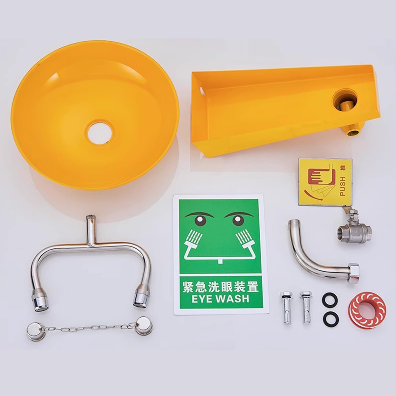 Lavaojos de Pared con Revestimiento, lavaojos de Emergencia con Letrero, estación de Lavado de Ojos de Seguridad, Kit de Primeros Auxilios para Lavado de Ojos, Acero Inoxidable 304