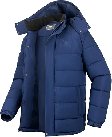CAMELSPORTS Mens Winter Coats Warm Jacket with Detachable Hood Water-Repellent Windproof Parkas Casual Jackets