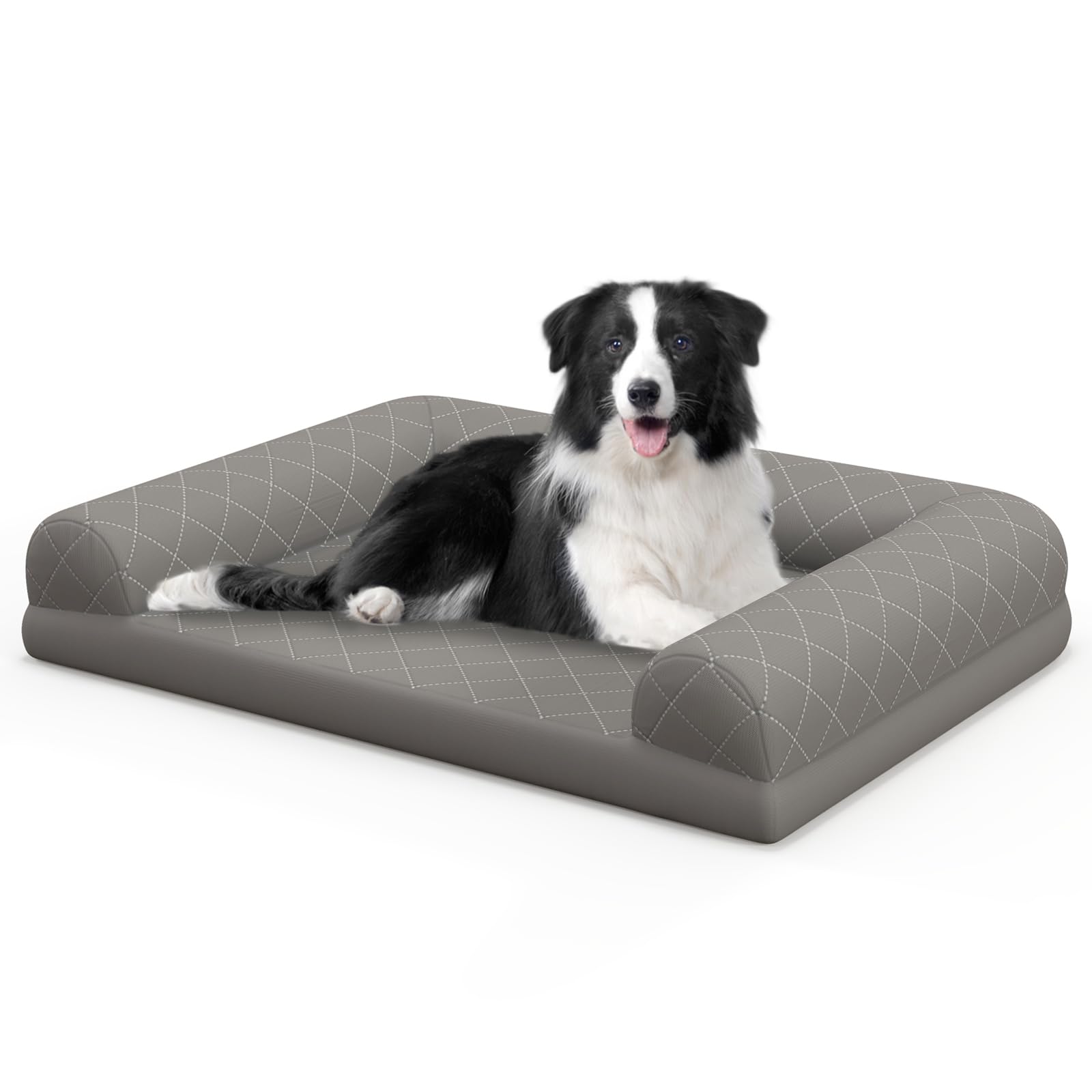 Maxmass Orthopedic Dog Bed, Large Puppy Sofa with Removable Cover, 3-Side Bolster and Anti-Slip Bottom, Washable Pet Bed Couch for Small Medium Large Dogs, 90x69x18cm (Grey)