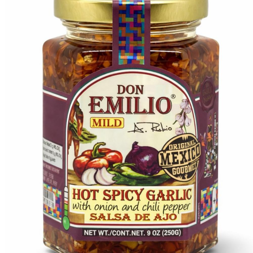 Don Emilio Salsa Macha Hot Chili Garlic Sauce, Gourmet Spicy Chili Crisp Oil, Garlic and Onion, All Natural Chili Paste 9 oz