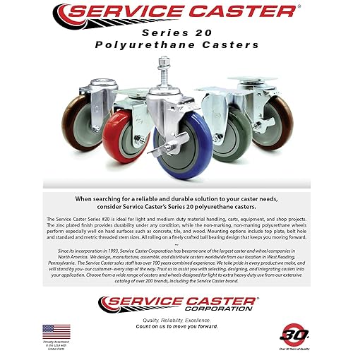 Miniatura 5 de Juego de 4 ruedas giratorias de poliuretano con vástago roscado, ruedas azules de 4 x 1.25 pulgadas y vástagos de 0.472 in, incluye 2 con freno de