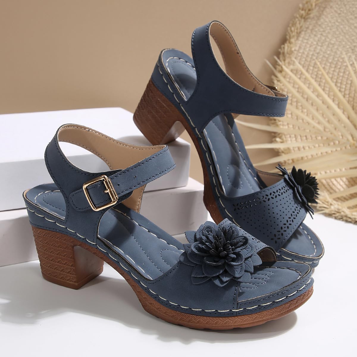 Sandali estivi classici leggeri e casual, comodi sandali ortopedici da donna, scarpe estive con plateau e punta aperta con tacco basso, traspiranti