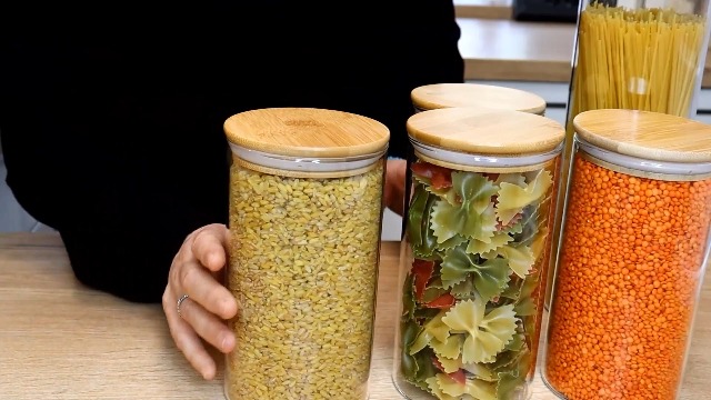 Barattoli Vetro Con Coperchio Bamb&ugrave; - Set 4 Da 1000ml - Ermetici Per Spezie, Caff&egrave;, Cereali - Cucina E Dispensa