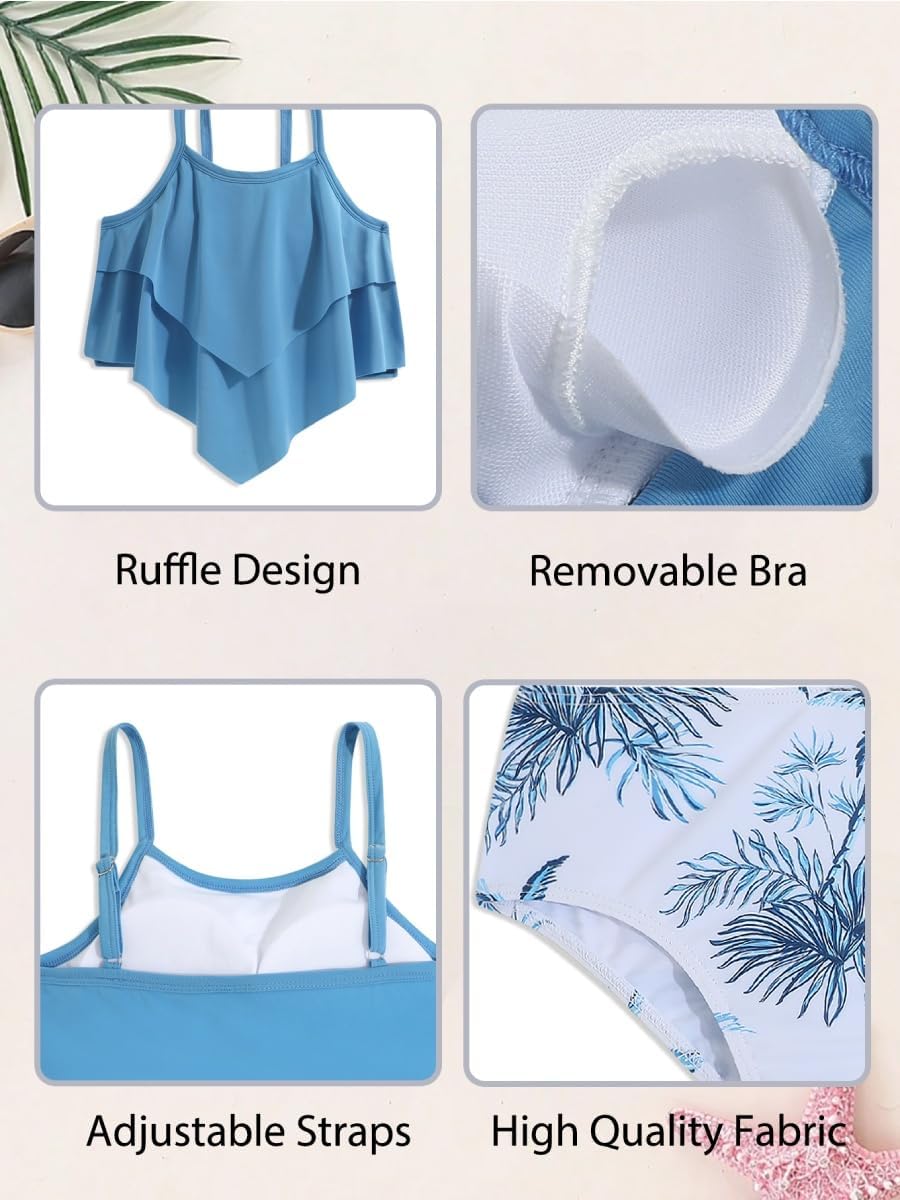 Girls Tankini Swimsuits Two Piece Bathing Suit Ruffle Swimwear Set for Teen Girls 7-16 Years - Image 3