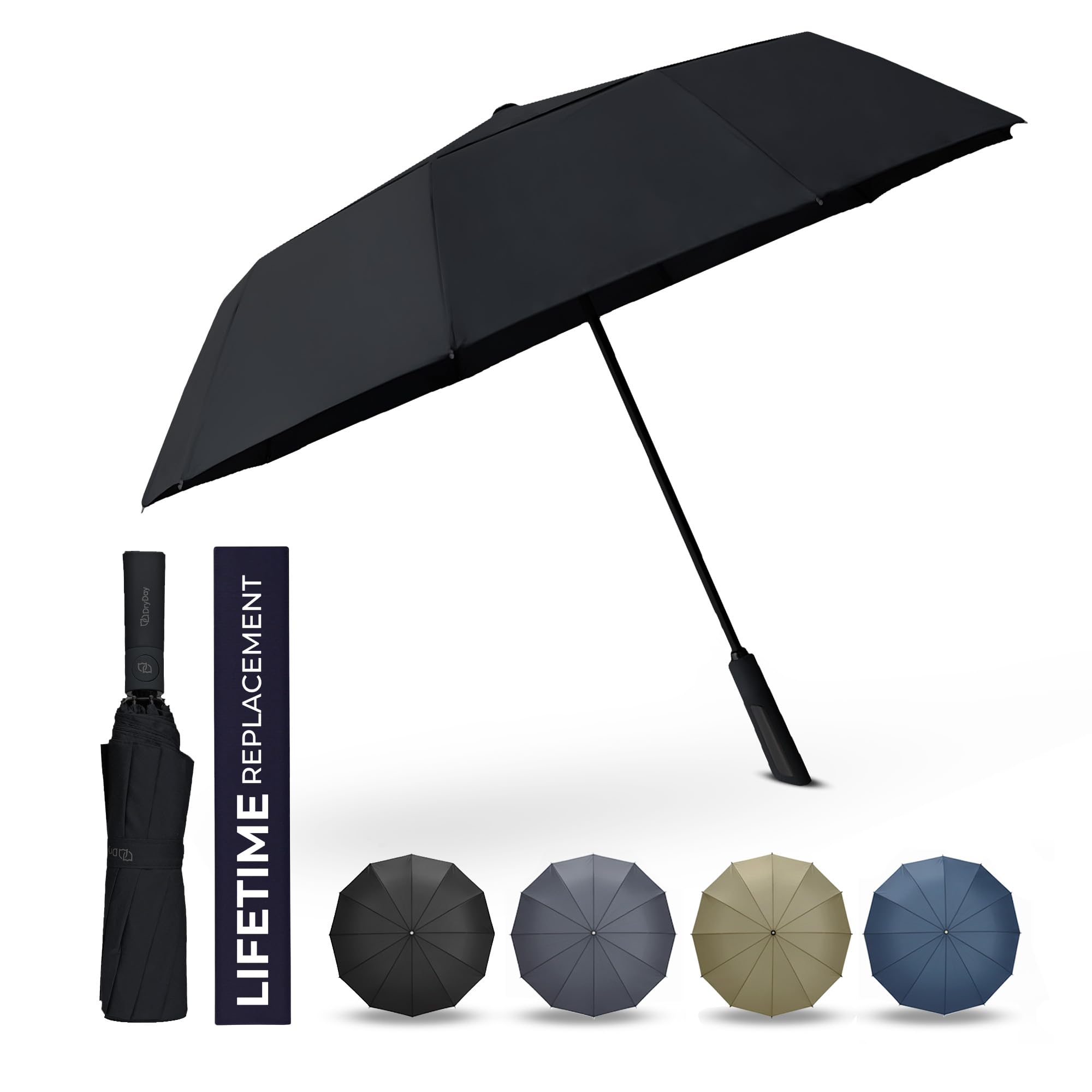 DryDay Premium Umbrellas for Rain, Large Windproof Double Canopy Umbrella, 10 Aluminum Ribs, Sturdy Frame, Auto Open Close Unique Handle, Windproof &