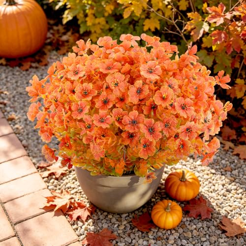 Image of AmyHomie 16 PCS Artificial Fall Flowers for Outdoors, Orange Fake Mums