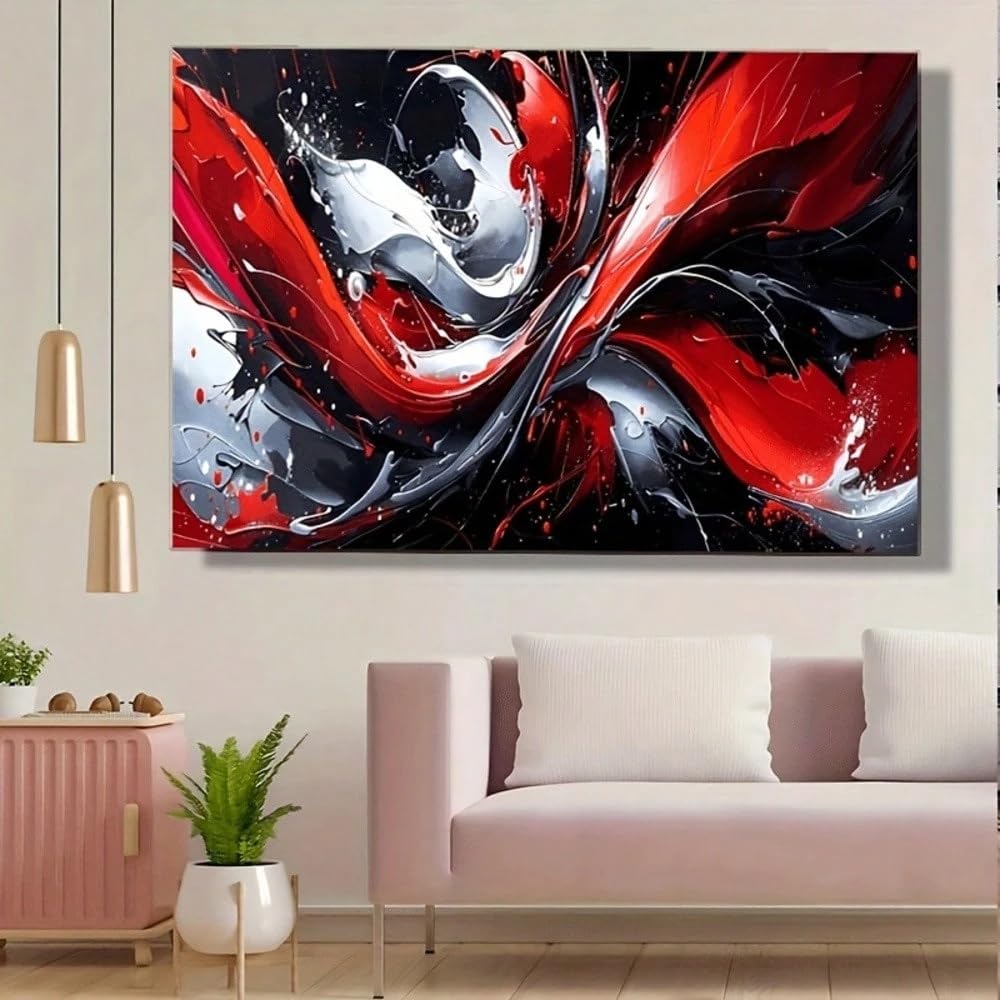 Ihhgnb Multicolor Large Wall Pictures For Living Room Abstract Canvas Wall Art Red Black White Swirls Paintings Prints Artwork Decor(80X120cm(31X47in)/No Frame)