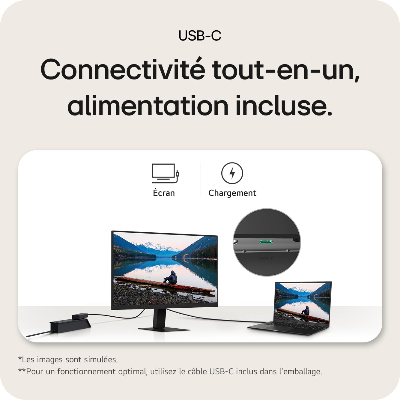 LG 24U631A-B Ecran PC bureautique 24" - Dalle IPS résolution QHD (2560x1440), 5ms 100Hz, HDR 10, sRGB 99% (CIE1931), inclinable, HDMI 2.0, USB-C (15W)