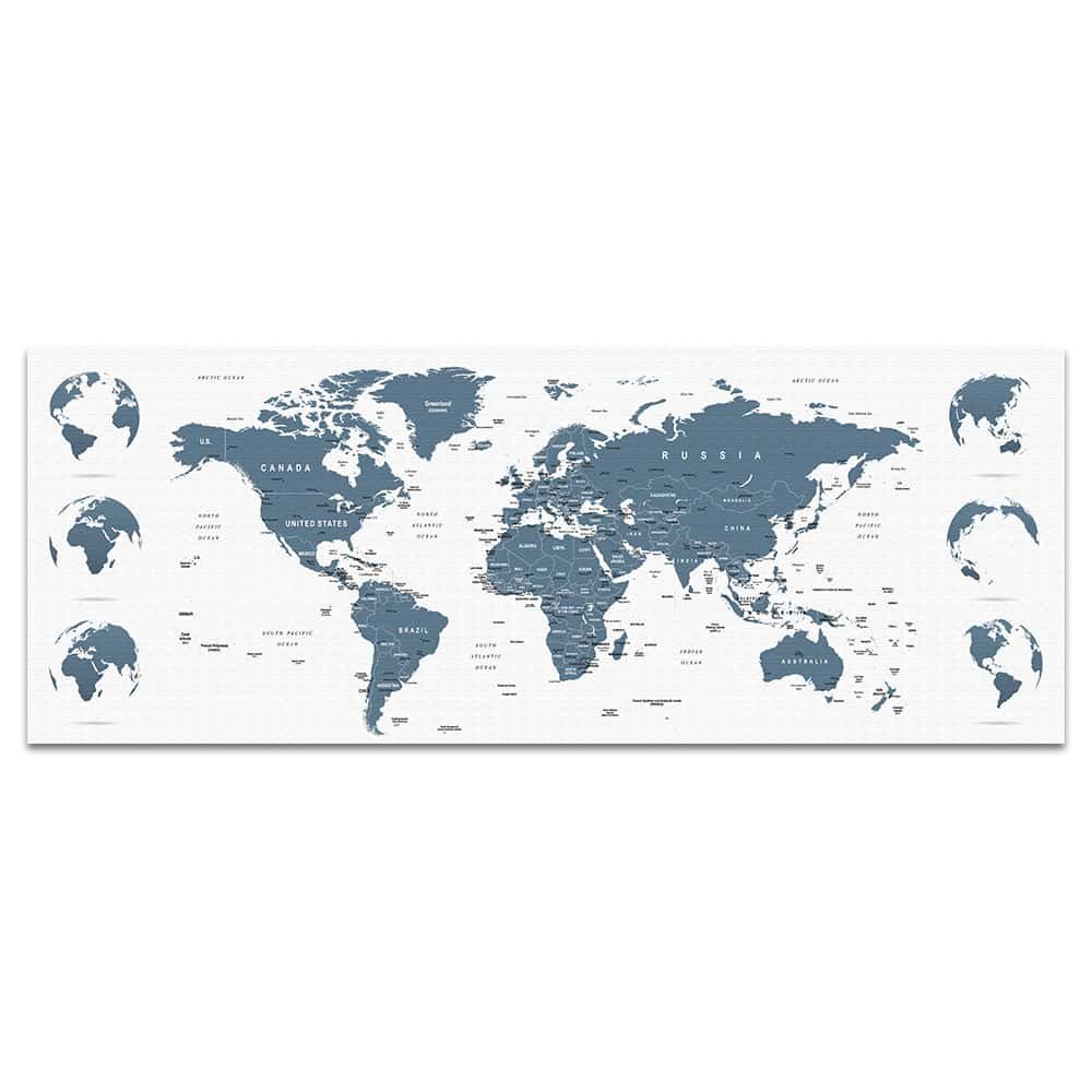 World Map Poster Panel with Wooden Frame