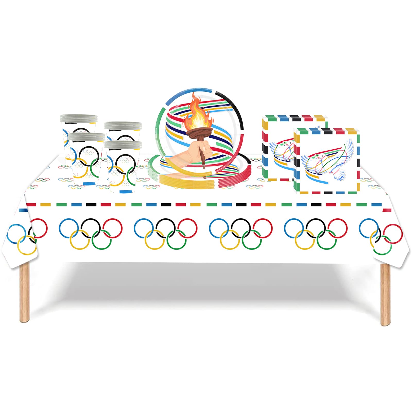 International Flag Table Cloth with Flag Party Plates,Paper Cups and Napkins Party Tableware Set for Olympics Sports Event Party Decoration (Sport)