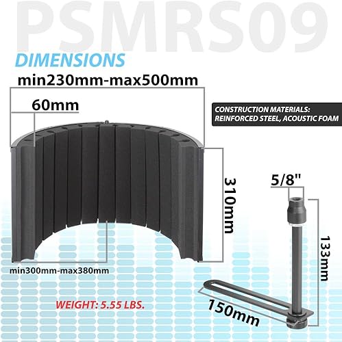 Miniatura 3 de Pyle Usa Mini cabina de grabación vocal portátil – Uso con micrófono estándar, filtro de ruido de aislamiento protector de reflexión para audio de