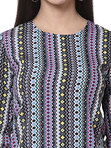 Image of Style Quotient Women Black and Multi Geometric Printed Polyester Smart Casual Top