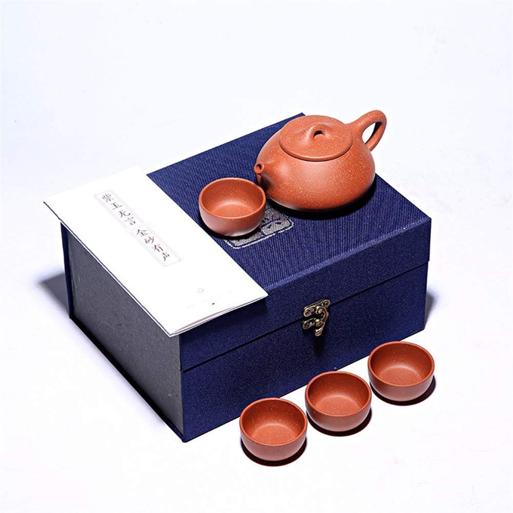 Yixing Tea Set Dracaena Sand Scoop Pot Pot Four Cups Cortex (Color : Purple Mud, Size : One size)